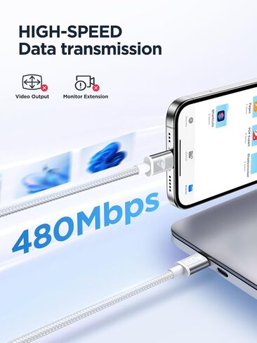USB C to USB C Cable, 100W [10ft/2 Pack] USBC to USBC Fast Charging Cable USB C Charger Cord for iPhone 17 16 15 Air Pro Max Plus, MacBook Pro, iPad Pro, Samsung Galaxy S25/S24 Ultra, Switch, Pixel in Kuwait