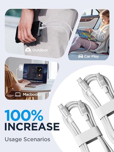 USB C to USB C Cable, 100W [10ft/2 Pack] USBC to USBC Fast Charging Cable USB C Charger Cord for iPhone 17 16 15 Air Pro Max Plus, MacBook Pro, iPad Pro, Samsung Galaxy S25/S24 Ultra, Switch, Pixel in Kuwait