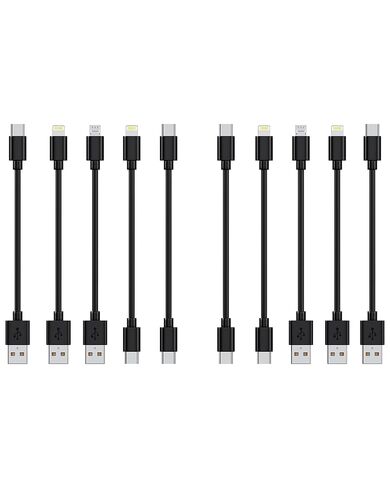 [1FT, 10-Pack] Multi Short USB Charging Cables, Fast Charge & Sync Type-C/Lightning/Micro Cords Bulk for Charging Station Compatible with iPhone16&15, iPhone5-14, iPads, iPods, Mobiles, Tablets, White in Kuwait