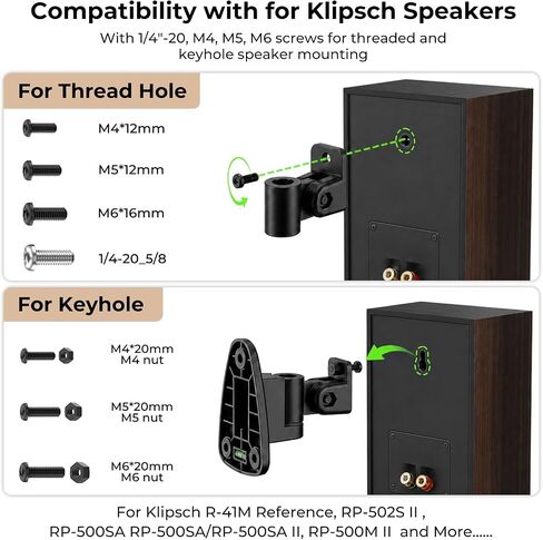 Speaker Wall Mount for Klipsch R-41M, RP-500M/RP-502S II, RP-500SA, RP-500SA II Speakers, for Threaded & Keyhole Klipsch Speakers, 120° Tilt & 180° Swivel, Holds up to 30 lbs, 2 Pack in Kuwait