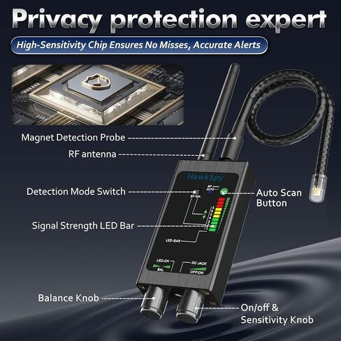 M8000 Hidden Camera Detectors, Bug Detector & Magnetic Tracker Detector – Privacy Protection for Travel, Business, Hotels & Meetings – Auto Detection, Portable Spy Camera Finder(Black) in Kuwait