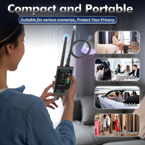 M8000 Hidden Camera Detectors, Bug Detector & Magnetic Tracker Detector – Privacy Protection for Travel, Business, Hotels & Meetings – Auto Detection, Portable Spy Camera Finder(Black) in Kuwait
