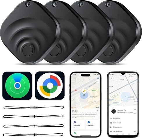 2026 Air Tracker Tags Item Locator for Android & iOS Bluetooth Tracker Smart Tags Compatible with Apple Find My (iOS) & Google's Find Hub(Android) for Keys, Luggage, Wallet, Vehicles Black (4 Pack) in Kuwait