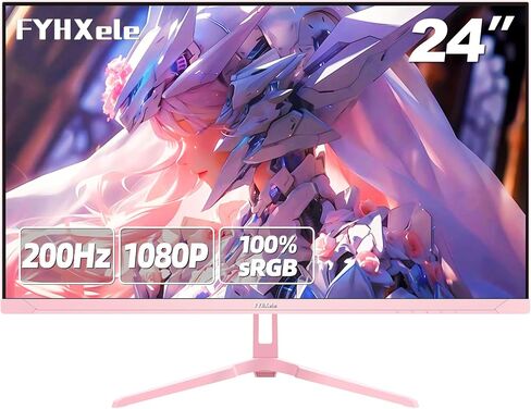 FYHXele 24 inch 200Hz Gaming Monitor, FHD 1080P Fast IPS PC Gaming Monitor, 1ms, freesync, 99% sRGB, USB/DisplayPort/HDMI/Eye Care/VESA Mountable-Pink in Kuwait