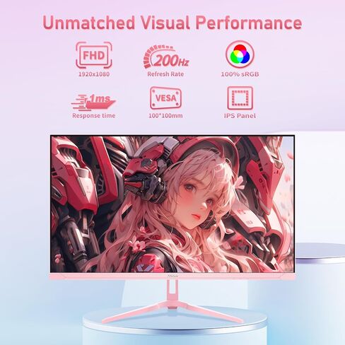 FYHXele 24 inch 200Hz Gaming Monitor, FHD 1080P Fast IPS PC Gaming Monitor, 1ms, freesync, 99% sRGB, USB/DisplayPort/HDMI/Eye Care/VESA Mountable-Pink in Kuwait
