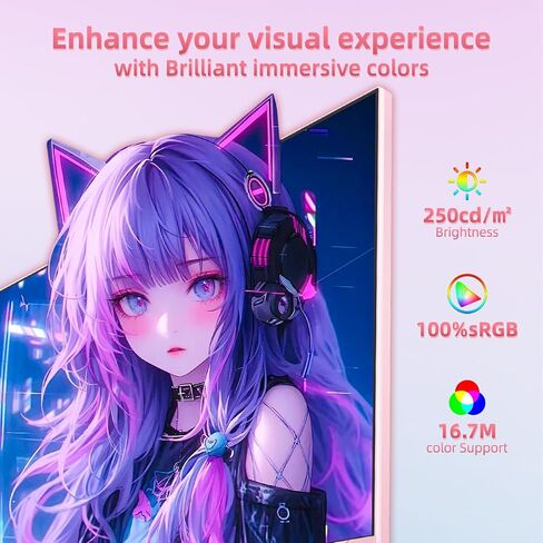 FYHXele 24 inch 200Hz Gaming Monitor, FHD 1080P Fast IPS PC Gaming Monitor, 1ms, freesync, 99% sRGB, USB/DisplayPort/HDMI/Eye Care/VESA Mountable-Pink in Kuwait