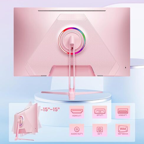 FYHXele 24 inch 200Hz Gaming Monitor, FHD 1080P Fast IPS PC Gaming Monitor, 1ms, freesync, 99% sRGB, USB/DisplayPort/HDMI/Eye Care/VESA Mountable-Pink in Kuwait