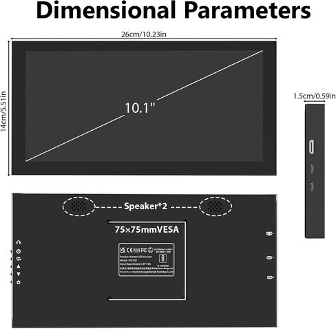 10.1 Inch Secondary Mini Monitor,IPS Stretched Bar LCD Travel Display in Kuwait