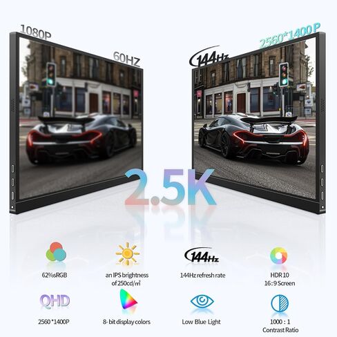 17.3’’ 144hz 2.5k Portable Gaming Monitor 2560*1440 HDR IPS USB-C MINI HDMI VESA Magnetic Case,Portable Monitor for Laptop PC,Mac,Phone,Switch,PS5,Xbox in Kuwait