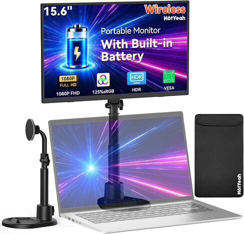 15.6" 1080P Wireless Portable Monitor Battery-Powered with Magnetic Stand in Kuwait