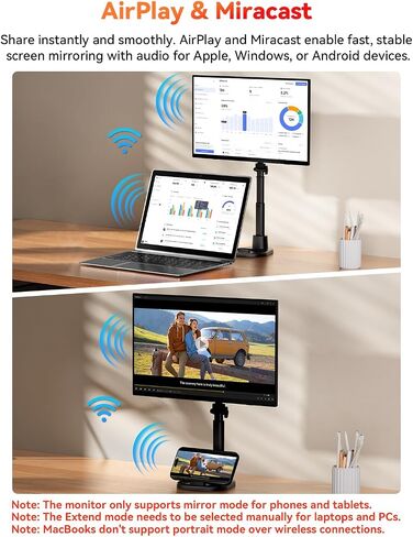 15.6" 1080P Wireless Portable Monitor Battery-Powered with Magnetic Stand in Kuwait