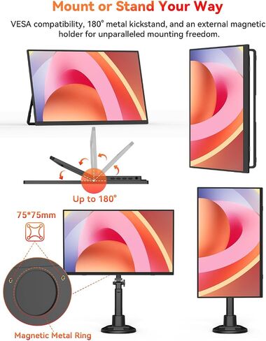 15.6" 1080P Wireless Portable Monitor Battery-Powered with Magnetic Stand in Kuwait