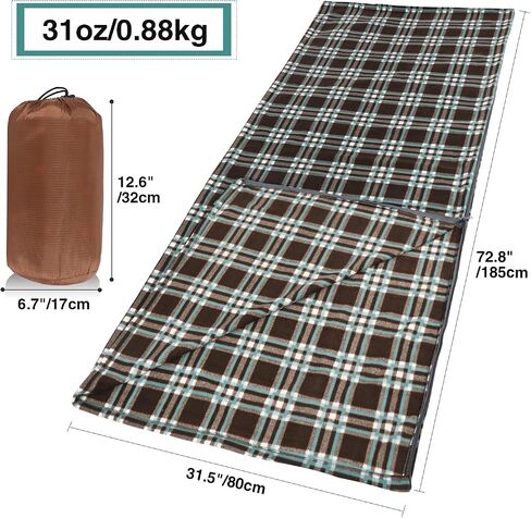 REDCAMP Thicker Fleece Sleeping Bag Liner for Adult, Brown Plaid in Kuwait