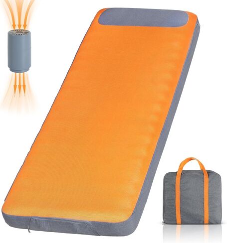 Sleeping Pad, 5.5" Thick Self Inflating Sleeping Pad with Electric Pump,4 Season Camping Mattress Pad with Built-in Pillow, Camping Essentials Gear for Hiking, Backpacking,Tent Use,Camping(Orange) in Kuwait