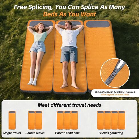 Sleeping Pad, 5.5" Thick Self Inflating Sleeping Pad with Electric Pump,4 Season Camping Mattress Pad with Built-in Pillow, Camping Essentials Gear for Hiking, Backpacking,Tent Use,Camping(Orange) in Kuwait