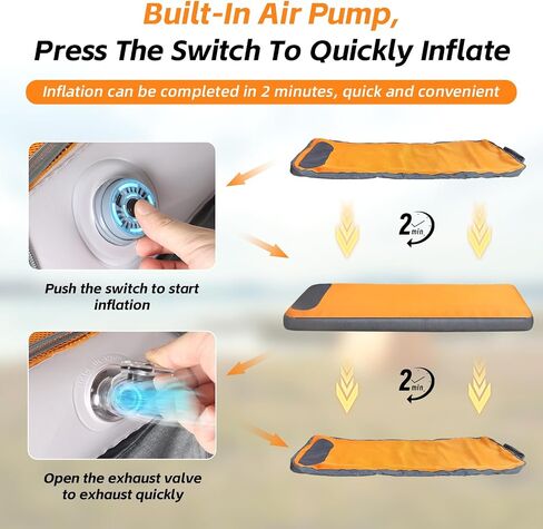 Sleeping Pad, 5.5" Thick Self Inflating Sleeping Pad with Electric Pump,4 Season Camping Mattress Pad with Built-in Pillow, Camping Essentials Gear for Hiking, Backpacking,Tent Use,Camping(Orange) in Kuwait