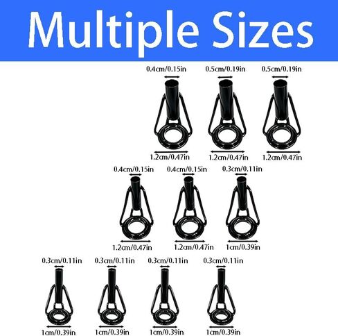 10 Pcs Fishing Rod Tip Repair Kit, Stainless Steel Guides Ring with Ring Replacement for Freshwater Saltwater Fishing Rods, Black in Saudi Arabia