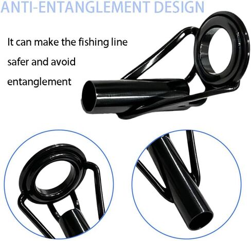 10 Pcs Fishing Rod Tip Repair Kit, Stainless Steel Guides Ring with Ring Replacement for Freshwater Saltwater Fishing Rods, Black in Saudi Arabia