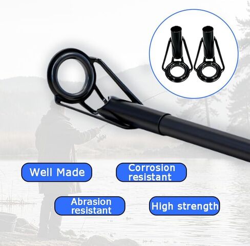 10 Pcs Fishing Rod Tip Repair Kit, Stainless Steel Guides Ring with Ring Replacement for Freshwater Saltwater Fishing Rods, Black in Saudi Arabia