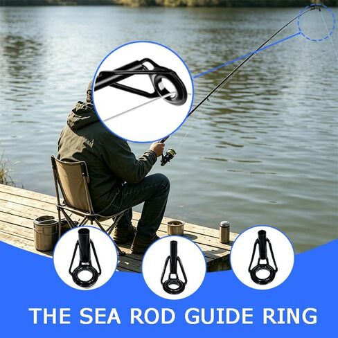 10 Pcs Fishing Rod Tip Repair Kit, Stainless Steel Guides Ring with Ring Replacement for Freshwater Saltwater Fishing Rods, Black in Saudi Arabia