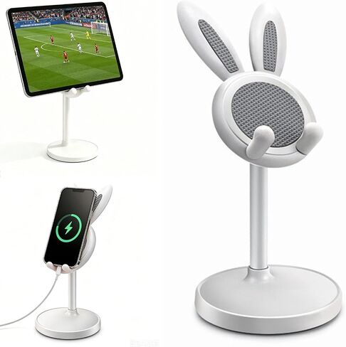 Cute White Bunny Desk Phone Stand, Adjustable Phone Holder with Stable Base in Kuwait