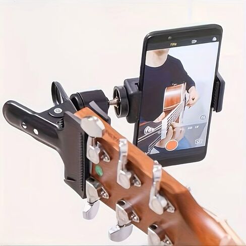 Portable Guitar Phone Holder, Adjustable Clamp, Black, Durable, Single Unit in Kuwait