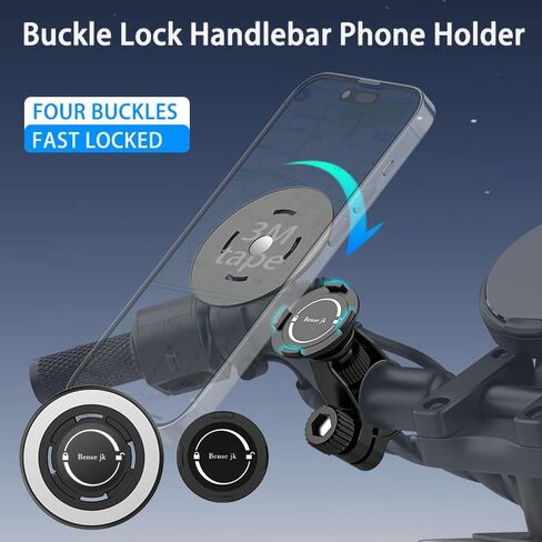 Handlebar Phone Holder, Bicycle Motorcycle Phone Mount, Mini Size | Secure Buckle Lock | Snap-fit Locking, Bracket fit for 22-32mm Handlebar and Ring Sticks to Phone Cover in Kuwait