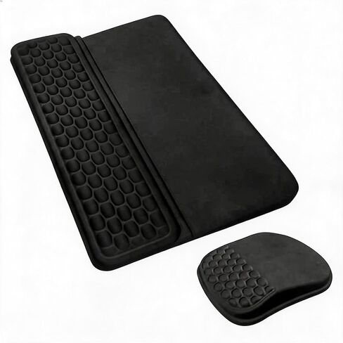 GarveeLife Ergonomic Memory Foam Keyboard and Mouse Wrist Rest Set – Massage Texture, Non-Slip Base, Ideal for Office, Gaming, Typing – Black – Desk Accessory – 2-Piece Set in Kuwait