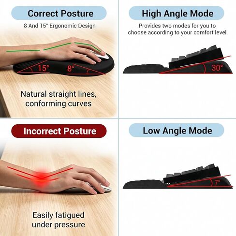 GarveeLife Ergonomic Memory Foam Keyboard and Mouse Wrist Rest Set – Massage Texture, Non-Slip Base, Ideal for Office, Gaming, Typing – Black – Desk Accessory – 2-Piece Set in Kuwait