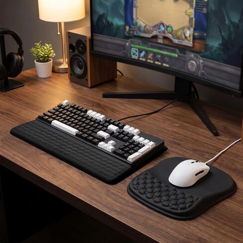 GarveeLife Ergonomic Memory Foam Keyboard and Mouse Wrist Rest Set – Massage Texture, Non-Slip Base, Ideal for Office, Gaming, Typing – Black – Desk Accessory – 2-Piece Set in Kuwait