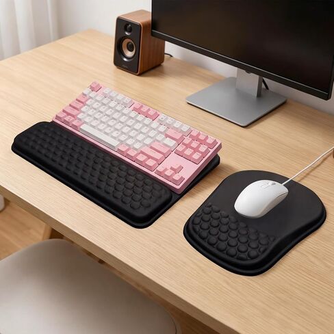 GarveeLife Ergonomic Memory Foam Keyboard and Mouse Wrist Rest Set – Massage Texture, Non-Slip Base, Ideal for Office, Gaming, Typing – Black – Desk Accessory – 2-Piece Set in Kuwait