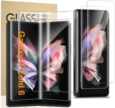 for Samsung Galaxy Z Fold 6 Screen Protector 2 Tempered Glass Front Small + 2 Inner Soft Foldable TPU Film Shields+ 2 Camera Lens Protector [Anti Scratch] [Bubble Free] [Case Friendly] [HD] in Kuwait