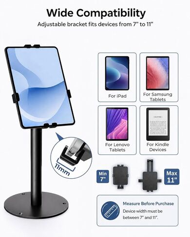 Anti-Theft Kiosk Tablet Stand Metal Tablet Desktop Holder for 7-11" iPad/for Samsung Galaxy Tab/for Kindle with 360° Swivel Locking Clamp Countertop POS Tablet Mount for Desk Black in Saudi Arabia