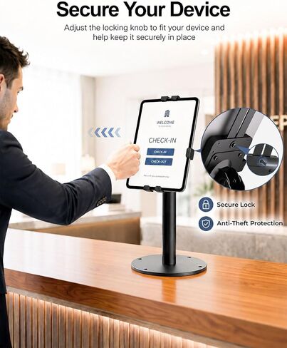Anti-Theft Kiosk Tablet Stand Metal Tablet Desktop Holder for 7-11" iPad/for Samsung Galaxy Tab/for Kindle with 360° Swivel Locking Clamp Countertop POS Tablet Mount for Desk Black in Saudi Arabia