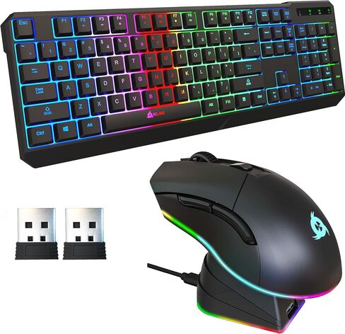 KLIM Blaze & Chroma Wireless Bundle - NEW 2024 - Wireless Gaming Keyboard and Mouse Combo - Responsive Durable Ergonomic - Backlit Keyboard - RGB Gaming Mouse Wireless - Long-Lasting Built-in Battery in Kuwait