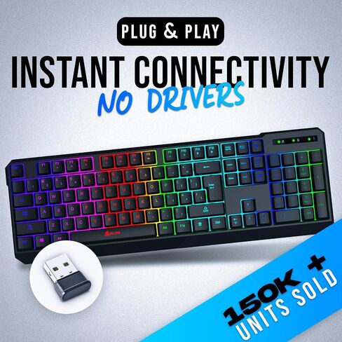 KLIM Blaze & Chroma Wireless Bundle - NEW 2024 - Wireless Gaming Keyboard and Mouse Combo - Responsive Durable Ergonomic - Backlit Keyboard - RGB Gaming Mouse Wireless - Long-Lasting Built-in Battery in Kuwait