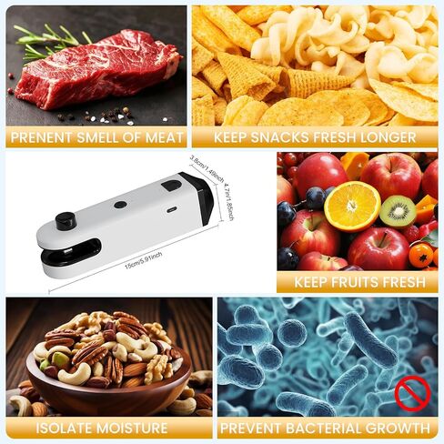 Upgraded 4 in 1 Mini Bag Sealer, Rechargeable Chip Bag Sealer Heat Seal with Cutter, Bottle Opener, Flash-light and Magnet, Portable Handheld Bag Resealer for Plastic Bags Snack & Food Storage in Saudi Arabia