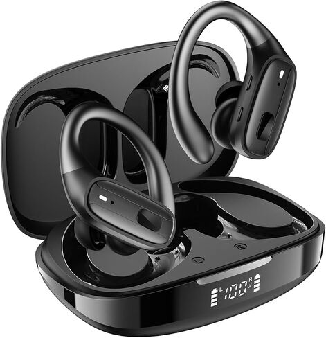 LEEMC Wireless Earbuds, Bluetooth Headphones 5.4, 80Hr Playtime Ear Buds with Hooks for Sports, Noise Canceling, LED Display, IPX7 Waterproof Earphones for Workout Running, Onyx in Saudi Arabia