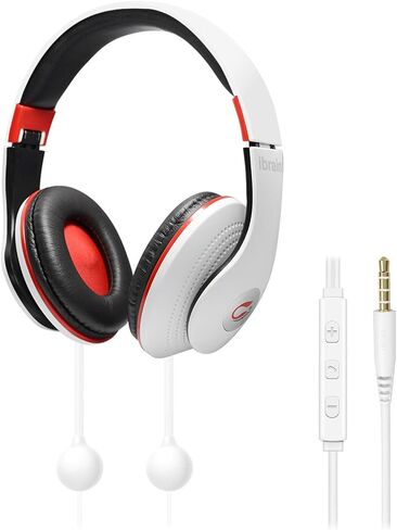 ibrain Air Tube Headset with 3.5mm Jack Air Tube Over-Ear Headphones Wired Airtube Earphones with Microphone Volume Control – White in Kuwait