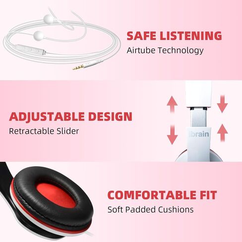 ibrain Air Tube Headset with 3.5mm Jack Air Tube Over-Ear Headphones Wired Airtube Earphones with Microphone Volume Control – White in Kuwait