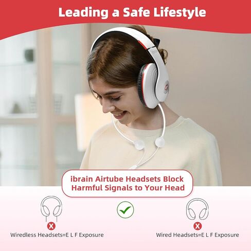 ibrain Air Tube Headset with 3.5mm Jack Air Tube Over-Ear Headphones Wired Airtube Earphones with Microphone Volume Control – White in Kuwait