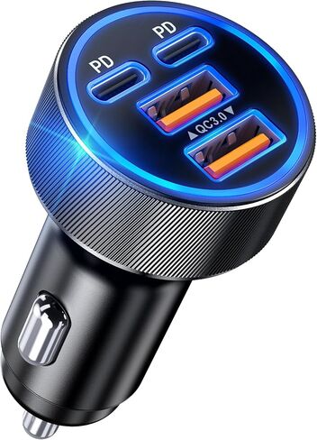 [2-Pack] 2026 Updated USB C Car Charger, 4-Port 90W Super Fast Charging Cigarette Lighter Adapter, Dual USB-C & USB-A Car Phone Charger for iPhone 17/16/15/14/13, iPad, Samsung Galaxy S25 S24/S23 in Kuwait