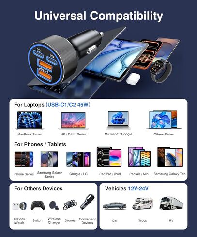 [2-Pack] 2026 Updated USB C Car Charger, 4-Port 90W Super Fast Charging Cigarette Lighter Adapter, Dual USB-C & USB-A Car Phone Charger for iPhone 17/16/15/14/13, iPad, Samsung Galaxy S25 S24/S23 in Kuwait