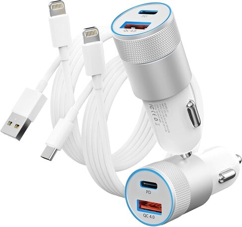 Fast Car Charger, 48W Dual Port USB A&USB C Car Charger Adapter with Cable in Kuwait