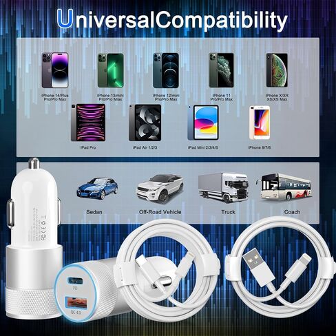 Fast Car Charger, 48W Dual Port USB A&USB C Car Charger Adapter with Cable in Kuwait