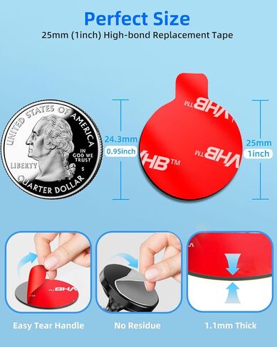 volport 10 Pcs Sticky Adhesive Pads for Car Magnetic Phone Holder, 1 inch Round Double Sided Tape Replacement for Dashboard Cell Phone Mount & Mini Dash Cam Base, Strong 25mm Heat Resistant Sticker in Kuwait
