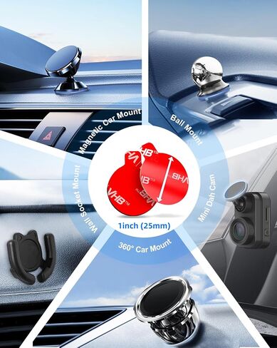 volport 10 Pcs Sticky Adhesive Pads for Car Magnetic Phone Holder, 1 inch Round Double Sided Tape Replacement for Dashboard Cell Phone Mount & Mini Dash Cam Base, Strong 25mm Heat Resistant Sticker in Kuwait