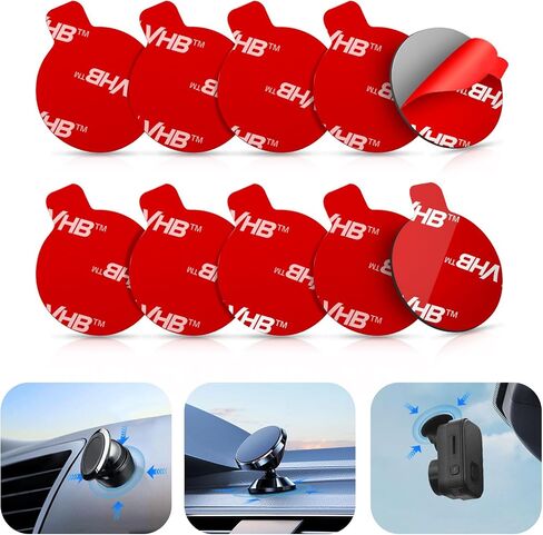 volport 10 Pcs Sticky Adhesive Pads for Car Magnetic Phone Holder, 1 inch Round Double Sided Tape Replacement for Dashboard Cell Phone Mount & Mini Dash Cam Base, Strong 25mm Heat Resistant Sticker in Kuwait