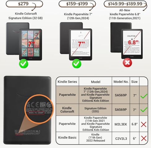 CoBak Detachable Magnetic Case for 7" Kindle 12th Gen 2024,Black in Kuwait