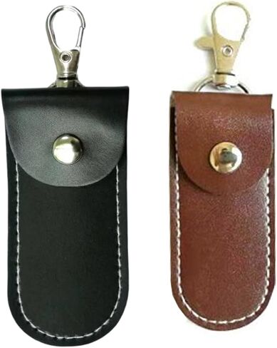 Anti Lost USB Flash Drive Leather Holder, 2 Pcs Leather USB Protective Case for Alloy Shark Buckle Lightweight Portable (Black+Brown, Large+Small) in Kuwait
